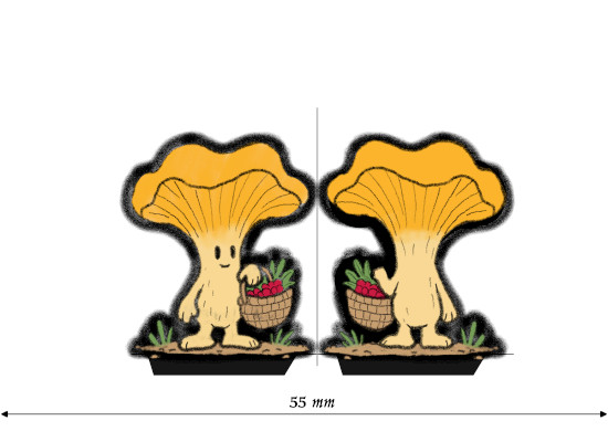 The Chanterelle Forager paper mini, front and back on a 55 mm strip